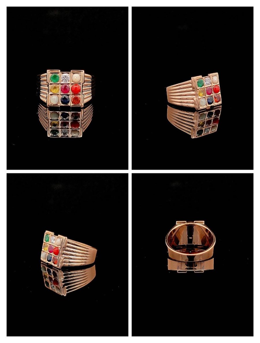 Gem set gold band rings